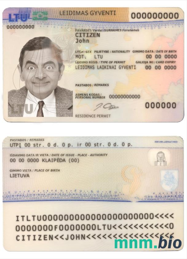 Litwa (Litva) wzór dokumentu pobytowego, format PSD
